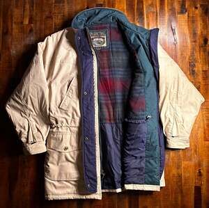 Pacific Trail Men’s L Hooded Lined Parka Jacket Beige Blue Mid-Length